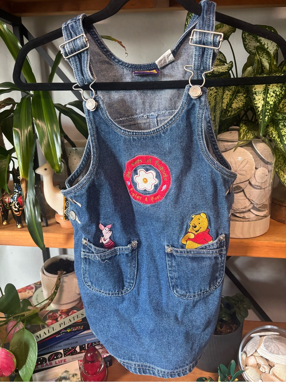 Vintage Kids Disney Winnie the Pooh & Piglet Denim Overalls Dress